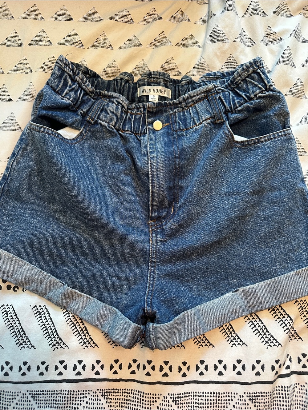 Wild Honey Dark Blue High-Waist Rolled Hem Denim Shorts